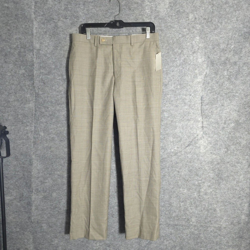 Lauren Ralph Lauren Dress Pants Mens 32x30 Tan Wool Glen Plaid NVELPRRX0941 Flat
